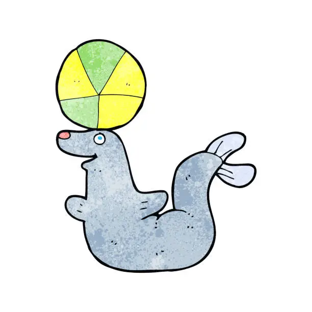 Vector illustration of cartoon seal with ball