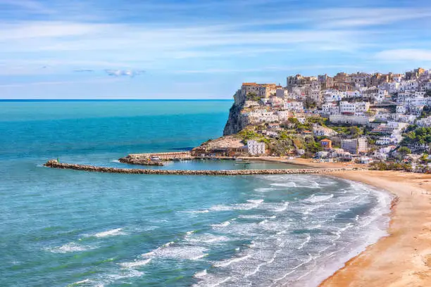 Photo of Amazing Peschici with wide sandy beach in Puglia, adriatic coast of Italy.