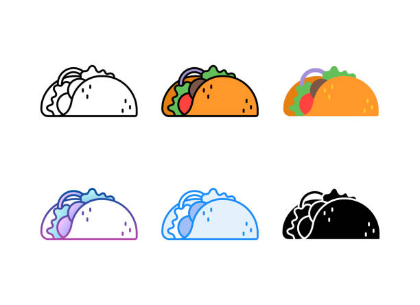 taco-symbol. 6 verschiedene stile. bearbeitbarer strich. - tortillas stock-grafiken, -clipart, -cartoons und -symbole