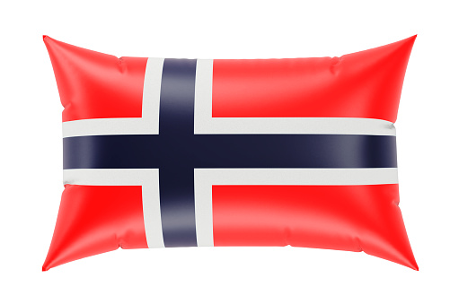 Pillow with Norwegian flag, 3D rendering isolated on white background