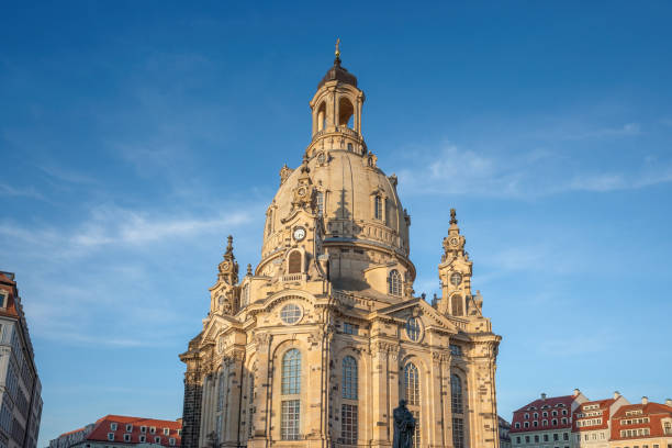 Dresden, Saxony, Germany, April 25, 2024 - The Dresden Frauenkirche seen from the Dreikönigskirche.