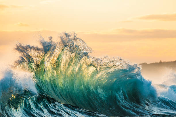 istock Unique display of ocean waves colliding creating pattern in early morning golden light 1471529643