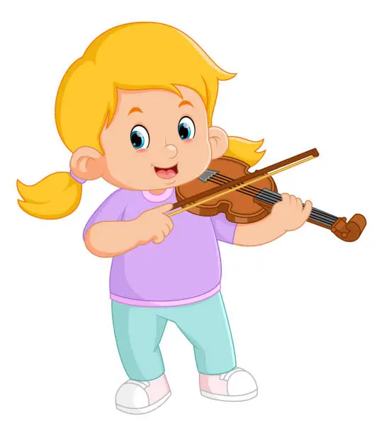 Vector illustration of a cute girl playing the violin