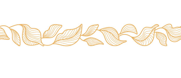 złote liście, obramowanie linii wektorowej bezszwowy wzór - herbata odchodzi stock illustrations