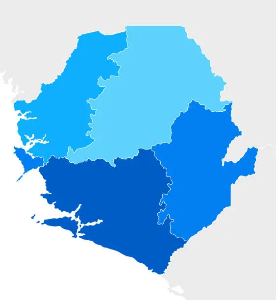 Vector illustration of High detailed Sierra Leone Blue map with Regions and national borders