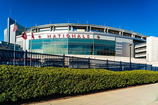 Washington DC, USA - February 26, 2023: The Washington Nationals baseball stadium in downtown Washington DC on a sunny day.