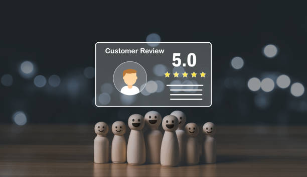 User gives rating to service experience on online application, Customer review satisfaction feedback survey concept, Customer can evaluate quality of service leading to reputation ranking of business.