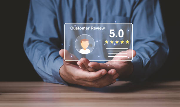 istock User gives rating to service experience on online application, Customer review satisfaction feedback survey concept, Customer can evaluate quality of service leading to reputation ranking of business. 1471545952