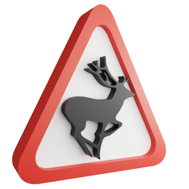 3D render wild animals sign icon isolated on white background, red mandatory sign