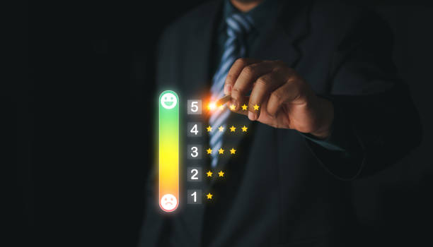 istock User gives rating to service experience on online application, Customer review satisfaction feedback survey concept, Customer can evaluate quality of service leading to reputation ranking of business. 1471547180