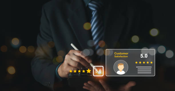 istock User gives rating to service experience on online application, Customer review satisfaction feedback survey concept, Customer can evaluate quality of service leading to reputation ranking of business. 1471547192