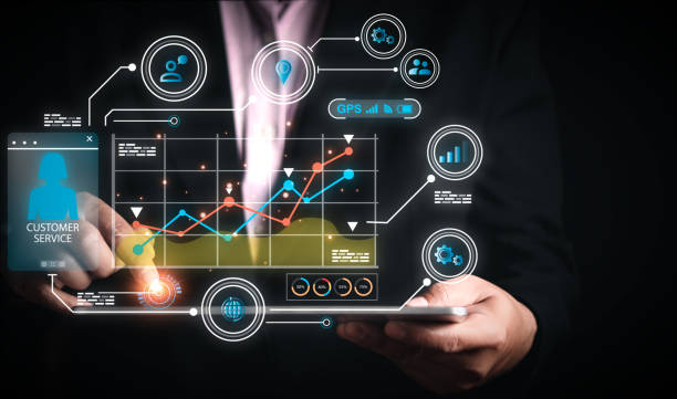 istock Man works on a HUD Touchscreen Interface, Business and technology concept, Communication network, GUI (Graphical User Interface), Future concept. 1471547215