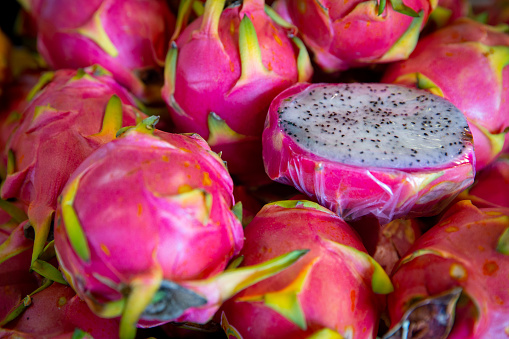 Pink Dragon fruit with a sample