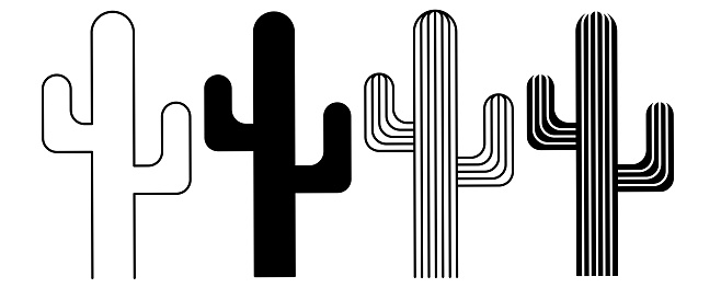 outline silhouette cactus icon set isolated on white background