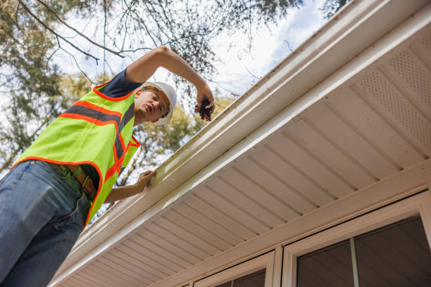 istock Caucasian man cleaning the gutter from old leaves. Focus on the foreground with defocused background. 1471550091