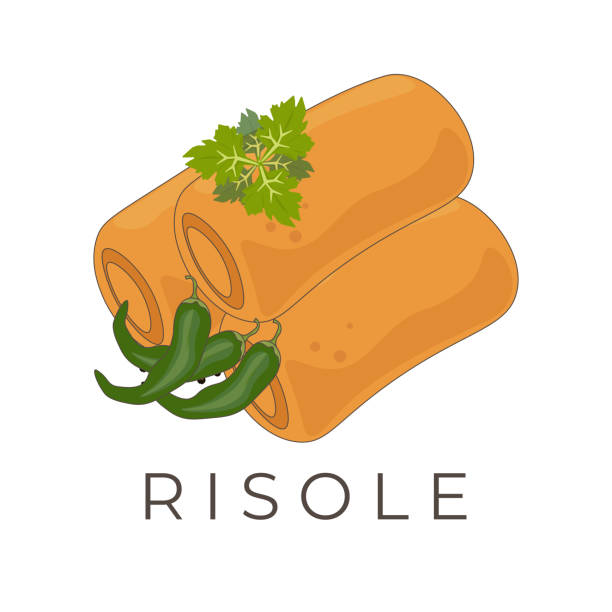 Indonesian Street Food Vector Illustration Risole Mayo Served with Vegetables and Chili a simple illustration of risole or risol mayo, a dish from Indonesia with the addition of cayenne pepper and fresh vegetables gorengan stock illustrations