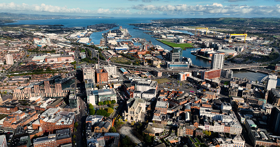Aerial photo of Belfast Cityscape Northern Ireland