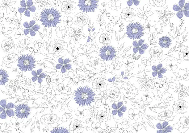 Vector illustration of Flower simple, line drawing, natural Beautiful line drawing botanical background vector