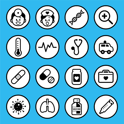 Health characters vector art illustration.
Icon set of Healthcare and Medicine.