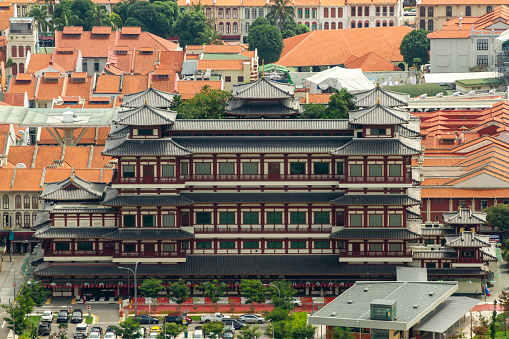 Chinatown, Singapore - September 5, 2022 : Aerial View Of Buddha Tooth Relic Temple And Museum In Chinatown Area. This Place Is Perhaps The Best Place In Singapore For A Look At Chinese Buddhism.