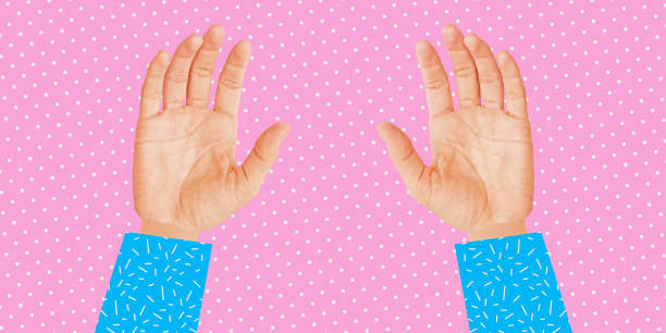 istock Contemporary digital collage art.  Palm hand on polka dot background 1471570632