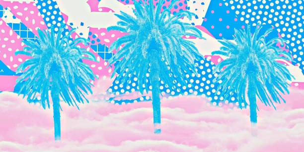 istock Contemporary digital collage art. Modern trippy design. Palm and abstract creative background 1471570910
