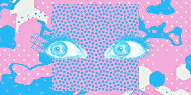 istock Contemporary digital collage art. Trippy absurd design. Crazy eyes look and creative geometry space 1471571863