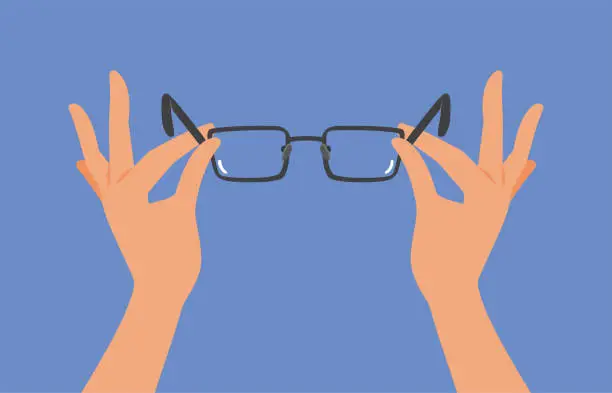 Vector illustration of Hands Holding Prescription Eyeglasses Eye Care Vector Concept Illustration