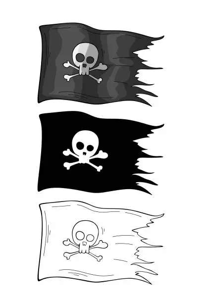 Vector illustration of Pirate flag, skull and crossbones black and white