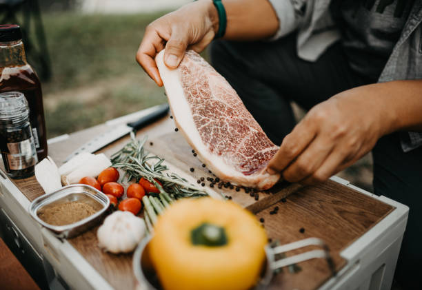 Wagyu beef steak and condiments Wagyu beef steak and condiments wagyu beef stock pictures, royalty-free photos & images