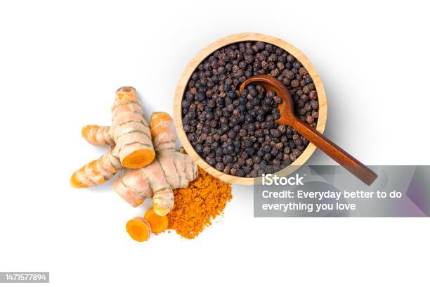 Turmeric Powder And Black Pepper Corn Stock Photo - Download Image Now