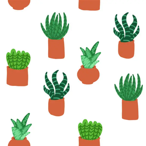 Vector illustration of Cacti pattern in cartoon style