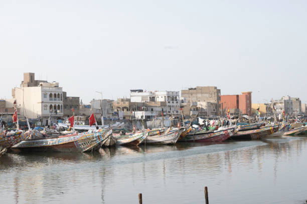 Fisherman boats at port of Saint-Louis, Senegal stock photo