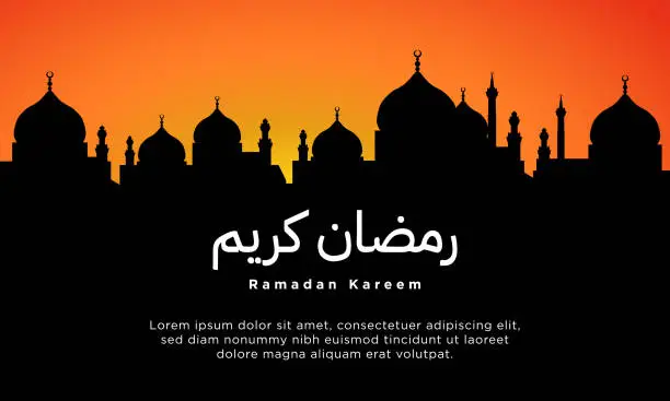 Vector illustration of Ramadan Kareem Background with Silhouette of A Mosque. Vector Illustration.