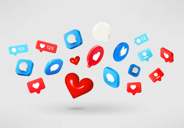 istock Social media icons flying on white background. 3d vector illustration 1471586005