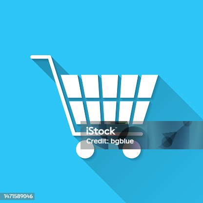 istock Shopping cart. Icon on blue background - Flat Design with Long Shadow 1471589046