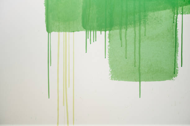 Green paint on the wall during home renovation process. Copy space.