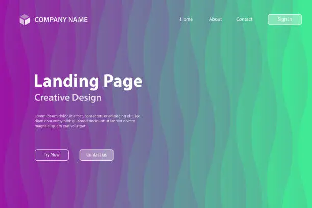 Vector illustration of Landing page Template - Trendy geometric background with Purple abstract waves