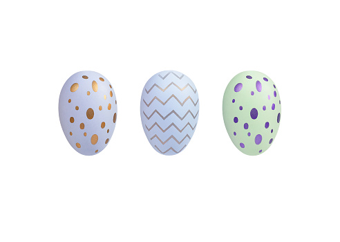 Three Easter eggs with pattern isolated on white background