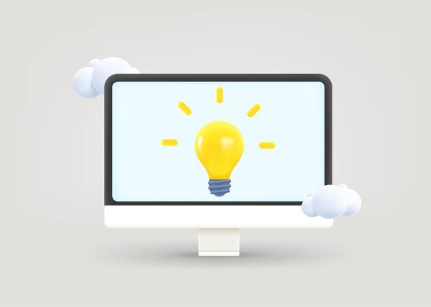 istock Computer monitor with lightbulb and blank screen. Inspiration concept. 3d vector illustration 1471592373