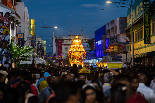 Penang, Malaysia - February 15 2023: Annual Thaipusam Celebration by the Indian and Hindu Devotees Community worshipping the god in Penang, Malaysia