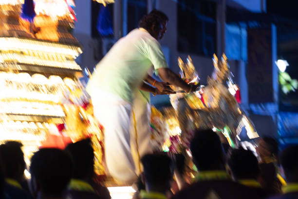 Penang, Malaysia - February 15 2023: Annual Thaipusam Celebration by the Indian and Hindu Devotees Community worshipping the god in Penang, Malaysia