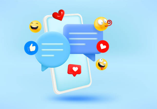 istock Social media concept with mobile phone and emoji. 3d vector illustration 1471593725