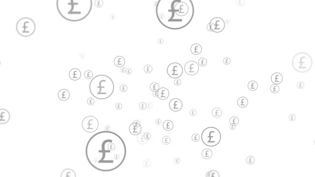 UK Pound sign currency symbol floating in the air animation with Alpha channel. Finance and Economy concept.