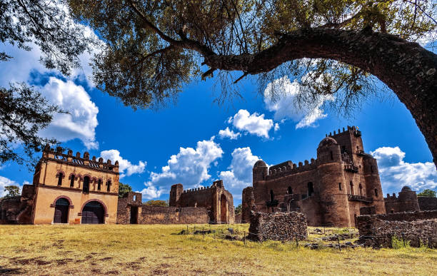 Royal library and Fasilides castle of Fasil Ghebbi fortress in Gondar, Amhara Region, Ethiopia. stock photo