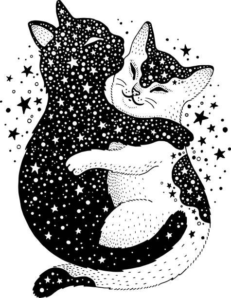 kuvapankkikuvitukset aiheesta kissat halaavat. ystävänpäivä hauska uni kissat rakastunut. japani söpö pari. doodle-eläinvektori. vintage yin yang taideteos. kawaii-siluetti. onnellinen kissanpennun halauskuvake. mystinen kissa t-paita taide. sarjakuva tatuointi - yin yang symbol