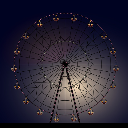 night Ferris wheel with illumination vector illustration.