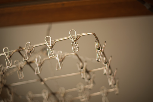 Hanger with clothespins.