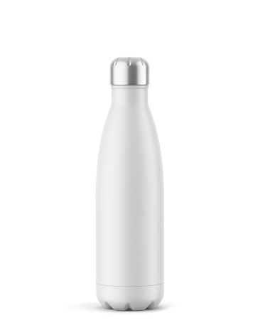 Soft Touch Thermos Bottle with Metallic Cap Mockup - 3D Illustration Isolated on White
