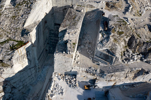 Photographic documentation of a quarry for the extraction of blocks of white statuary